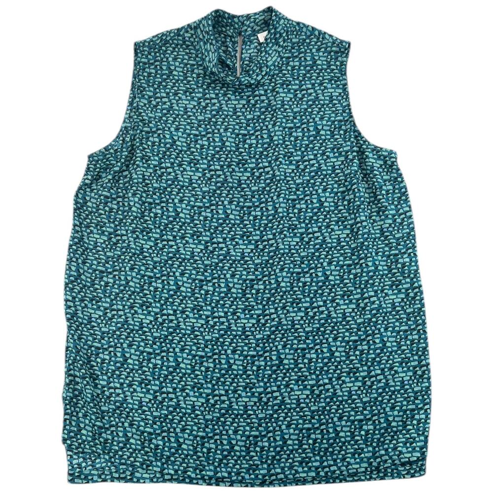 Prologue Teal Geometric Mock Neck Sleeveless Blouse XXL